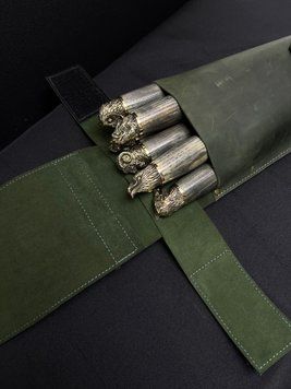 Набір шампурів "Дикі звірі грап" в шкіряному чохлі + ніж-вилка та подвійний шампур 0151/2 фото